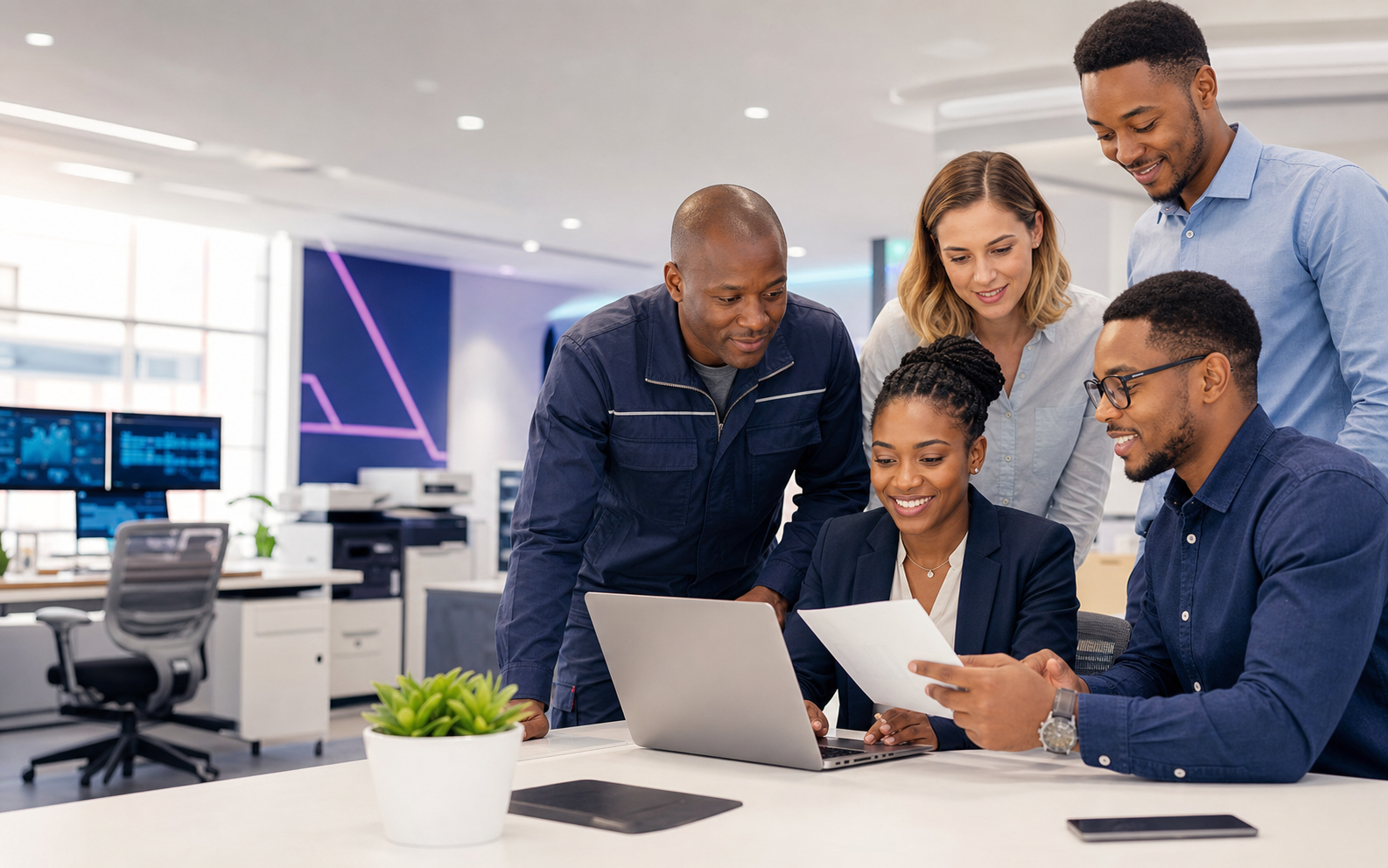BusiQuip professional services team collaborating in a modern office